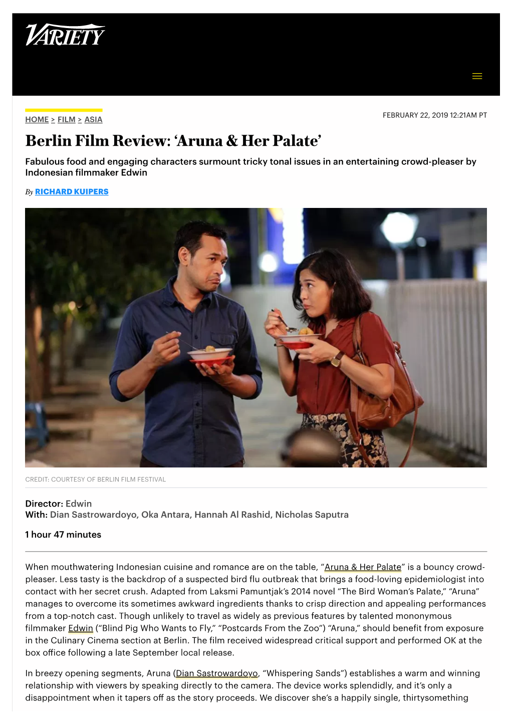 Berlin Film Review: 'Aruna & Her Palate'