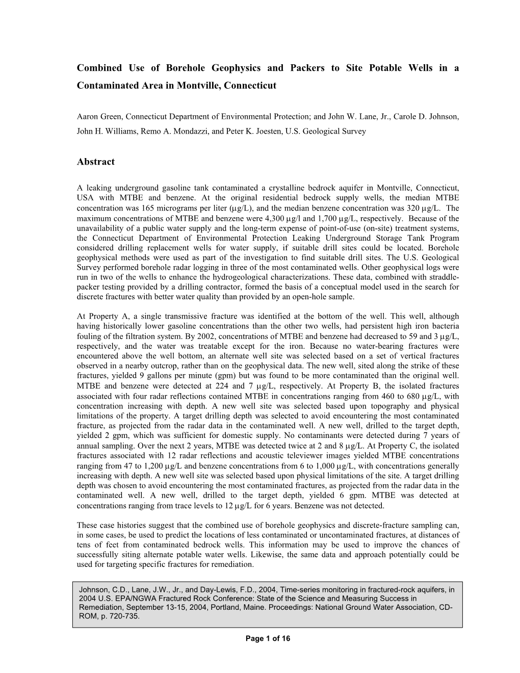 USGS OGW, BG: Combined Use of Borehole Geophysics and Packers