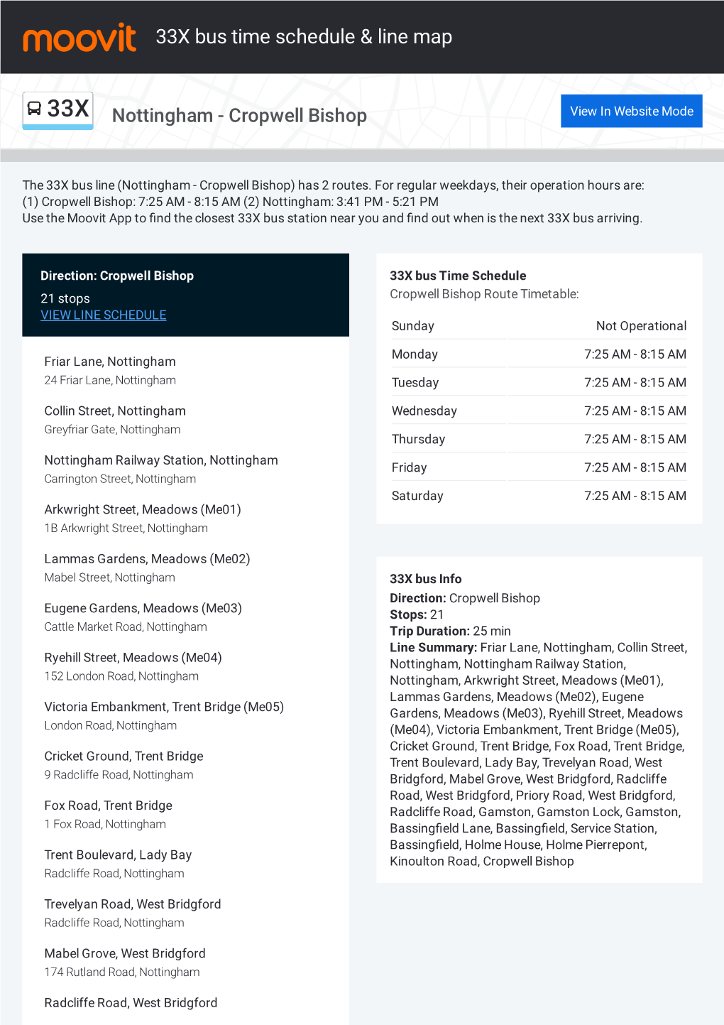 33X Bus Time Schedule & Line Route