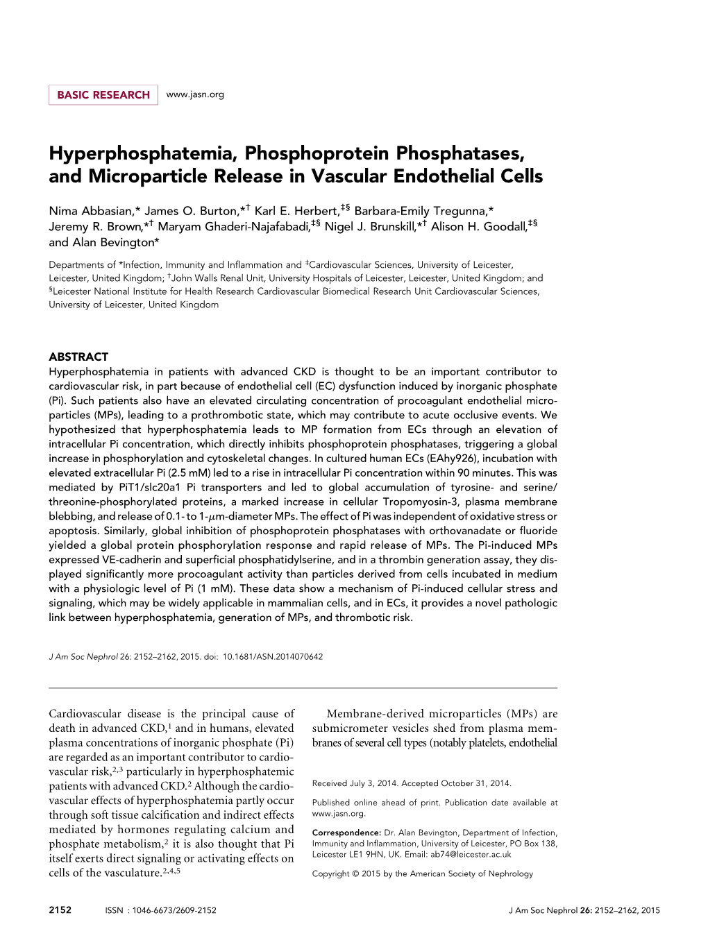 Hyperphosphatemia, Phosphoprotein Phosphatases, and Microparticle Release in Vascular Endothelial Cells