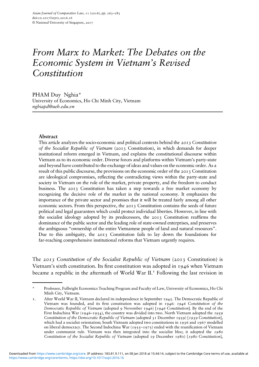 From Marx to Market: the Debates on the Economic System in Vietnam's