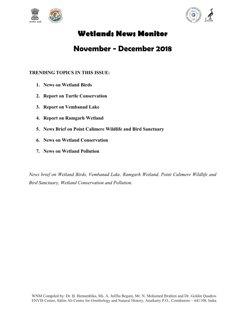 Wetlands News Monitor November - December 2018