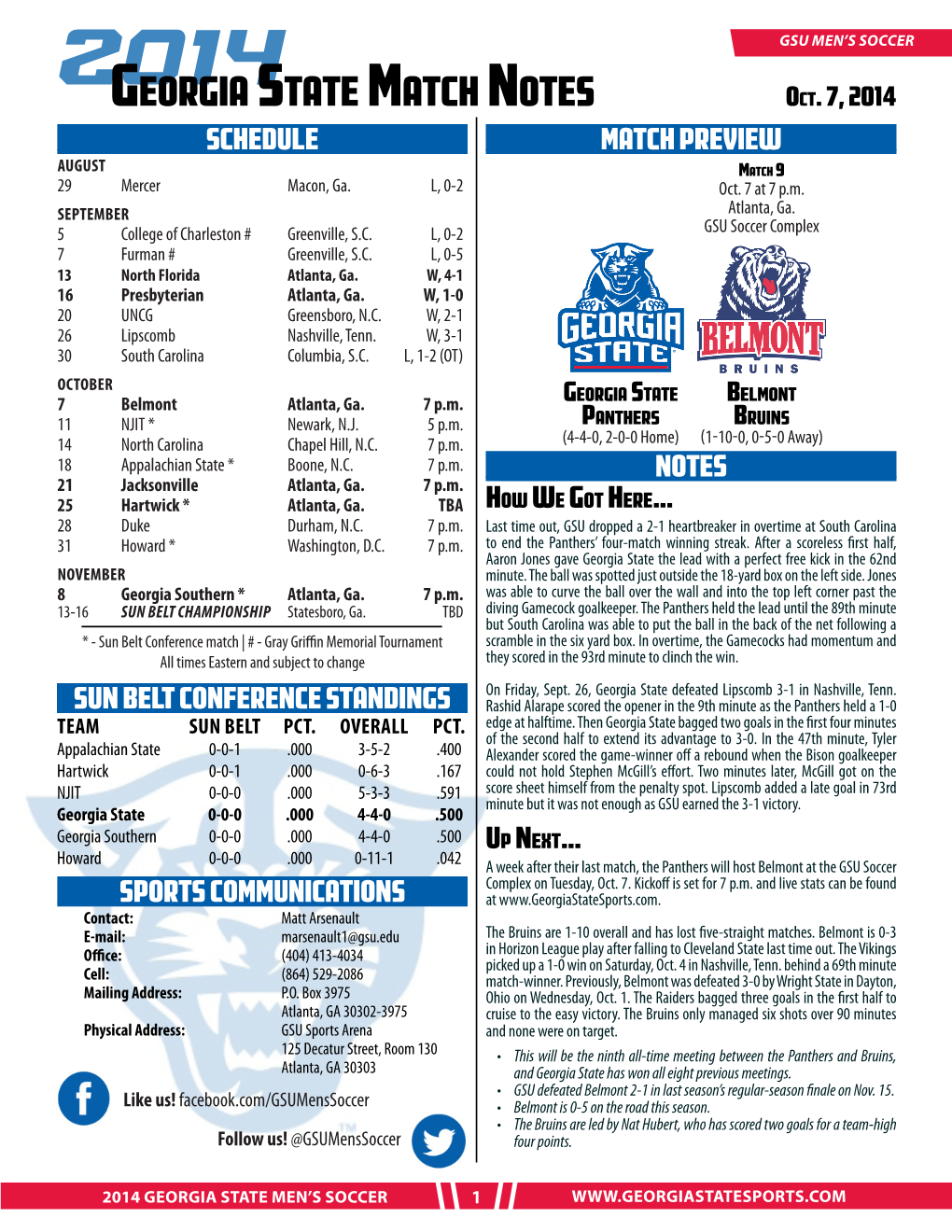 Georgia State Match Notes Oct