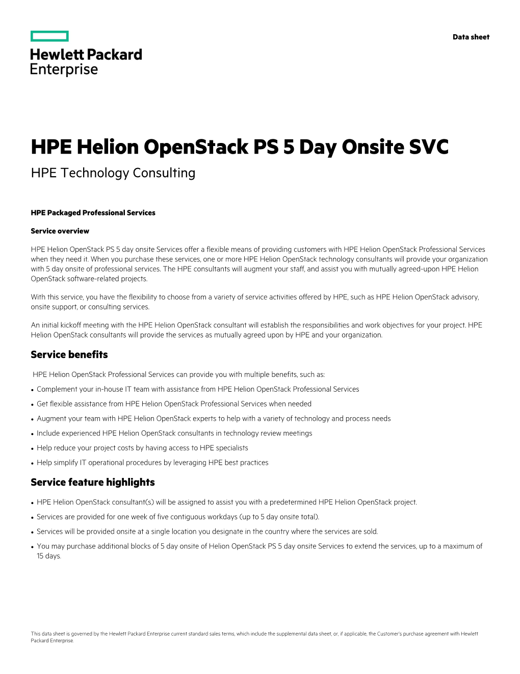 HPE Helion Openstack PS 5 Day Onsite SVC HPE Technology Consulting
