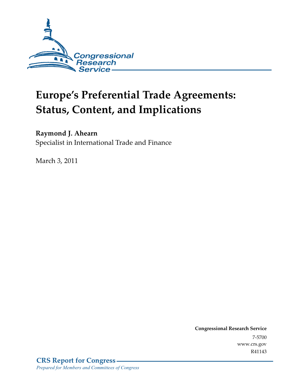 Europe's Preferential Trade Agreements: Status, Content, And