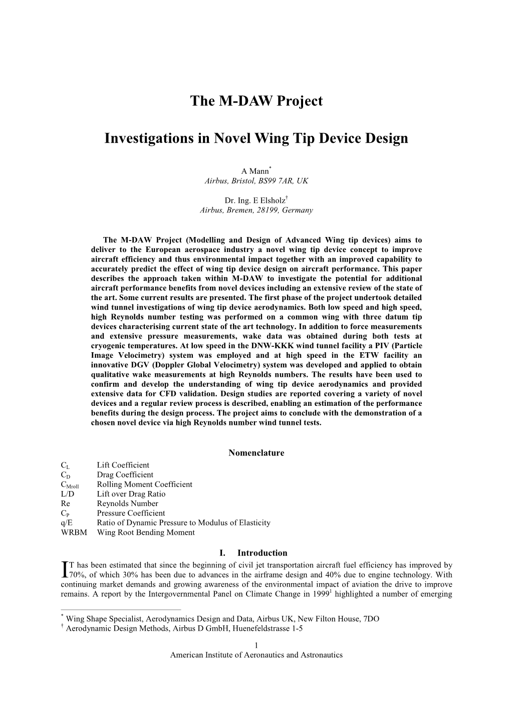 The M-DAW Project Investigations in Novel Wing Tip Device Design