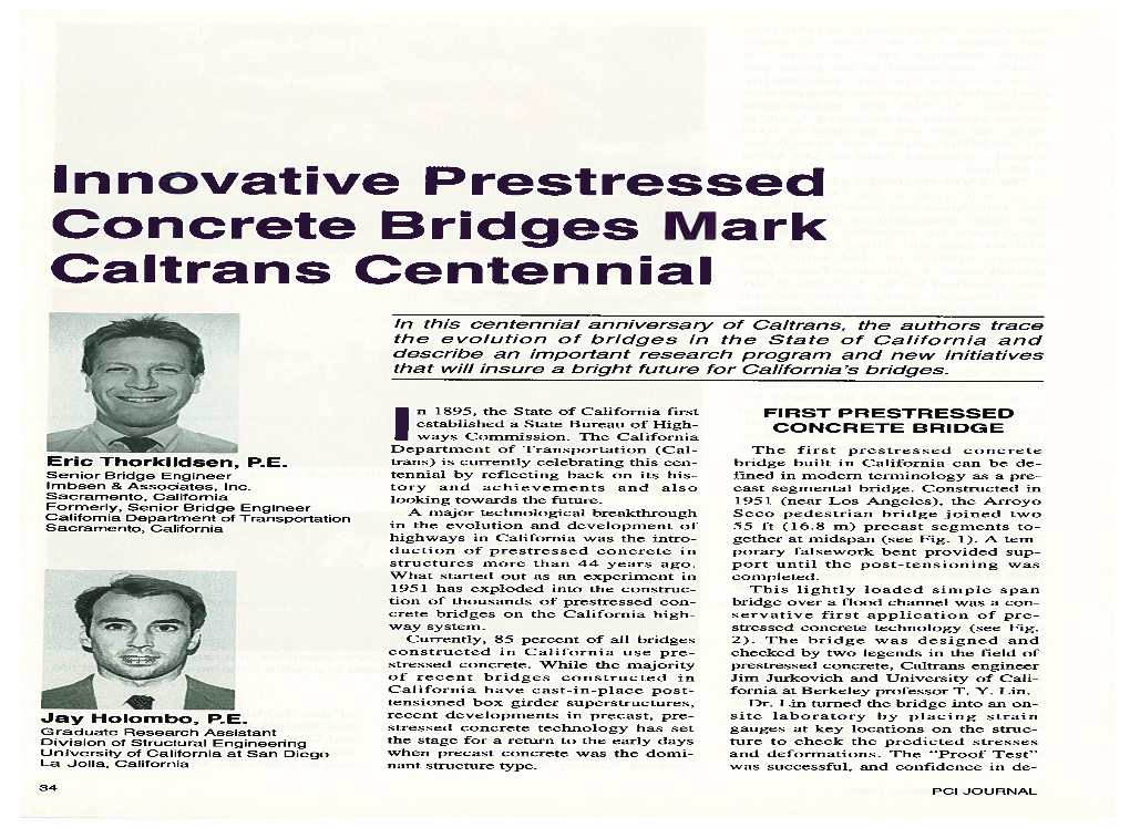 Innovative Prestressed Concrete Bridges Mark Caltrans Centennial I