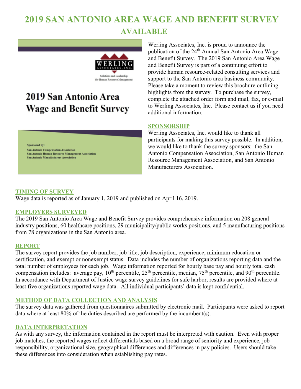 2019 San Antonio Area Wage and Benefit Survey