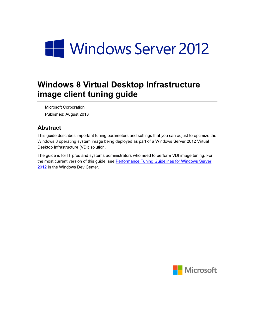 Windows 8 Virtual Desktop Infrastructure Image Client Tuning Guide