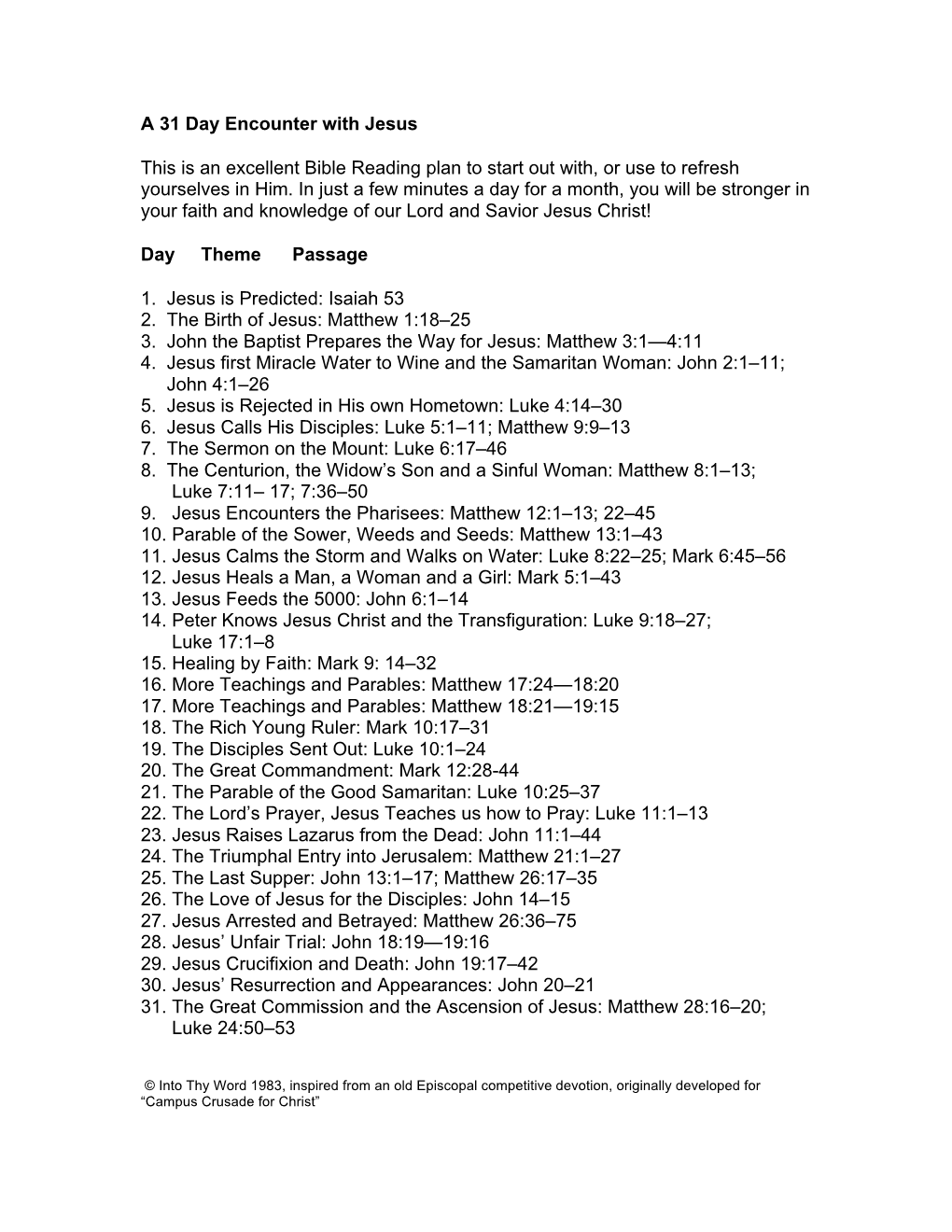 A 31 Day Encounter with Jesus This Is an Excellent Bible Reading Plan To