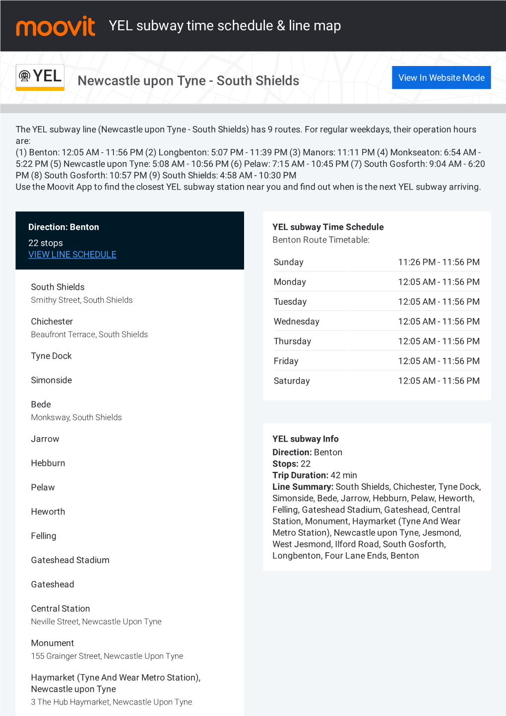 YEL Subway Time Schedule & Line Route