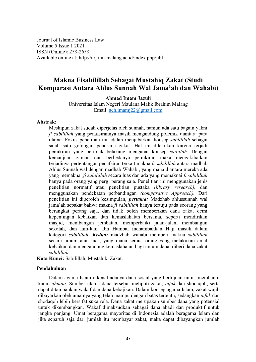 Makna Fisabilillah Sebagai Mustahiq Zakat (Studi Komparasi Antara Ahlus Sunnah Wal Jama'ah Dan Wahabi)