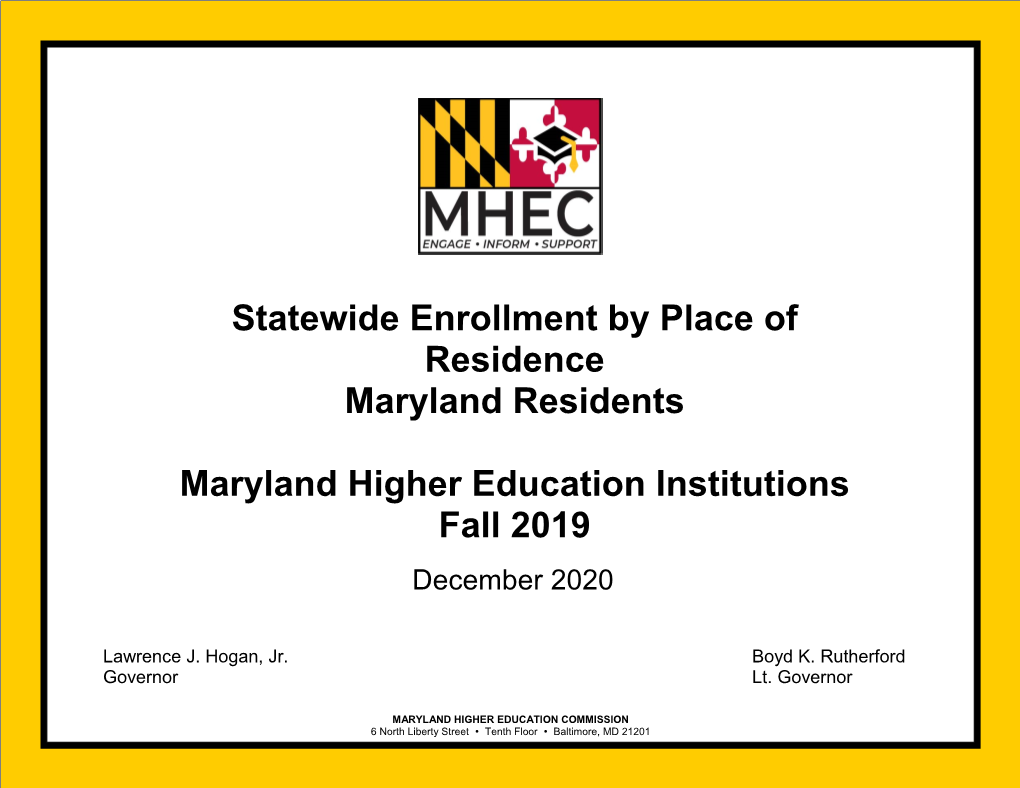 Enrollment by Place of Residence, Maryland Residents, Fall 2019