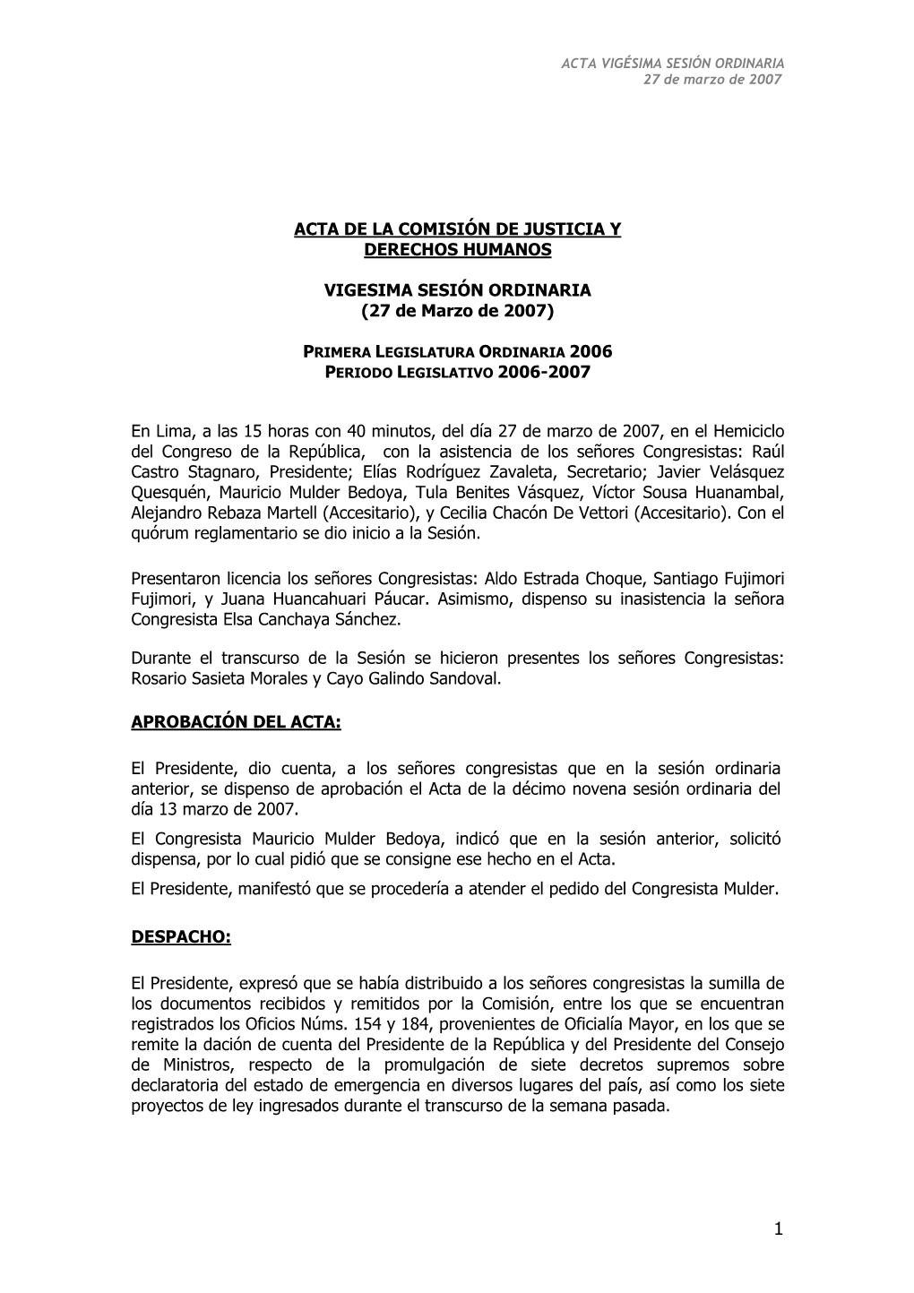 Acta De La Comisiìn De Justicia Y Derechos Humanos