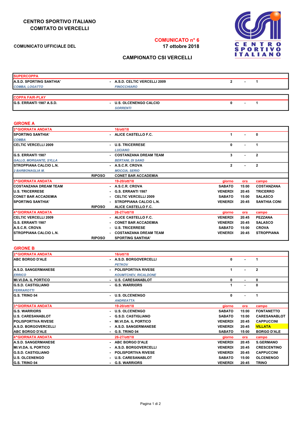 Centro Sportivo Italiano Comitato Di Vercelli