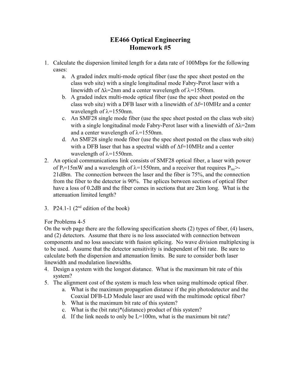 EE466 Optical Engineering