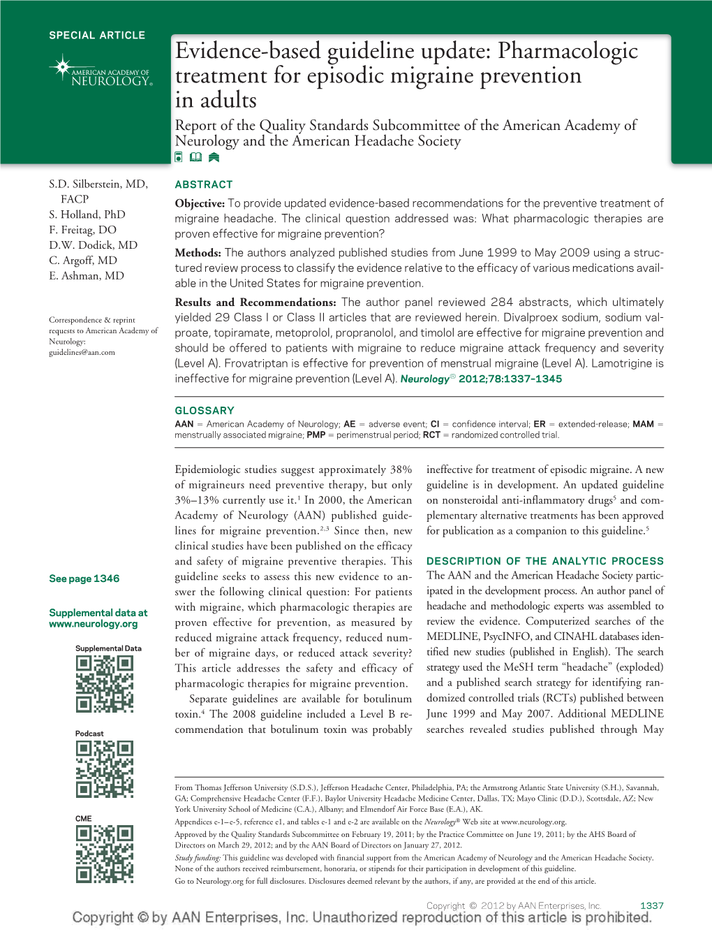 Pharmacologic Treatment for Episodic Migraine Prevention in Adults