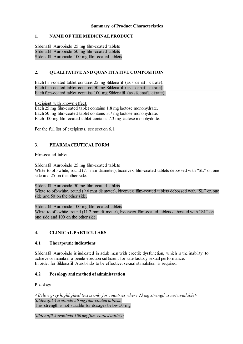 Summary of Product Characteristics 1. NAME of the MEDICINAL