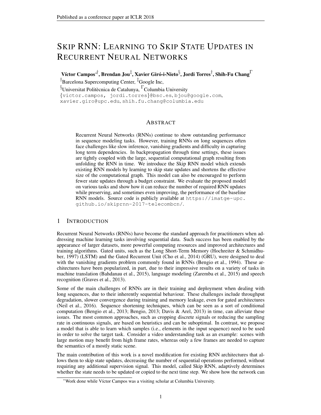 Skip Rnn: Learning to Skip State Updates in Recurrent Neural Networks