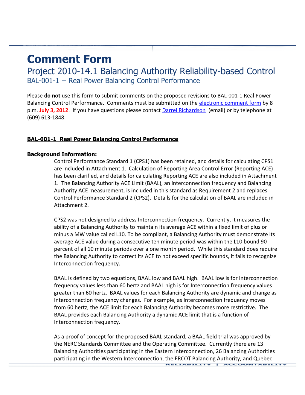 Project 2010-14.1 Balancing Authority Reliability-Based Control