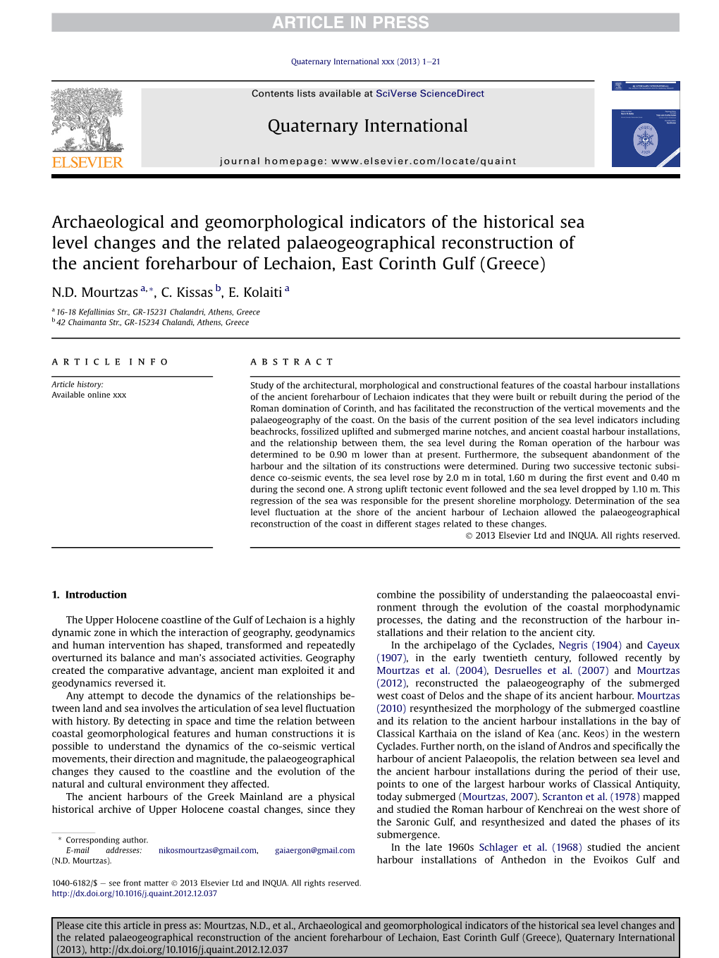 Archaeological and Geomorphological Indicators of the Historical