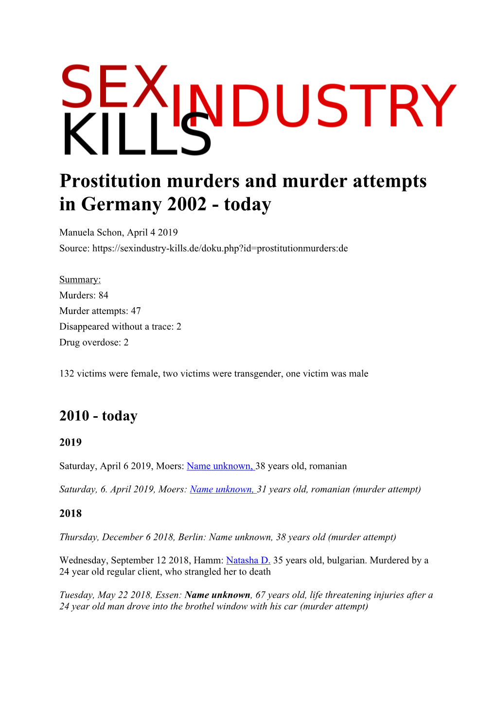 Prostitution Murders in Germany 2002-2019 842019