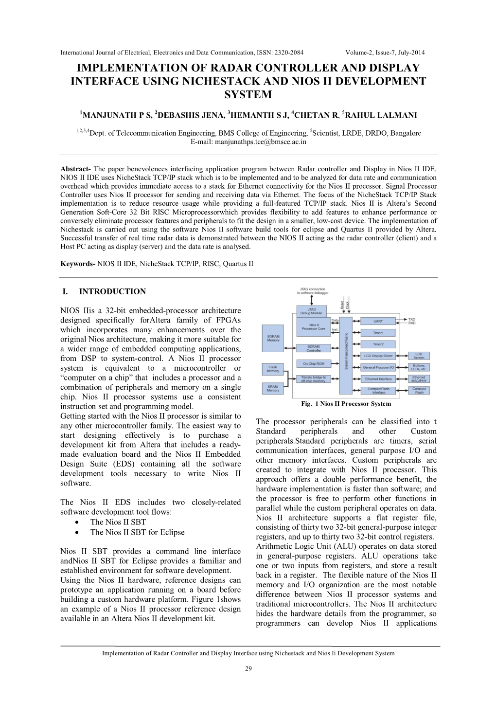 Implementation of Radar Controller and Display Interface Using Nichestack and Nios Ii Development System