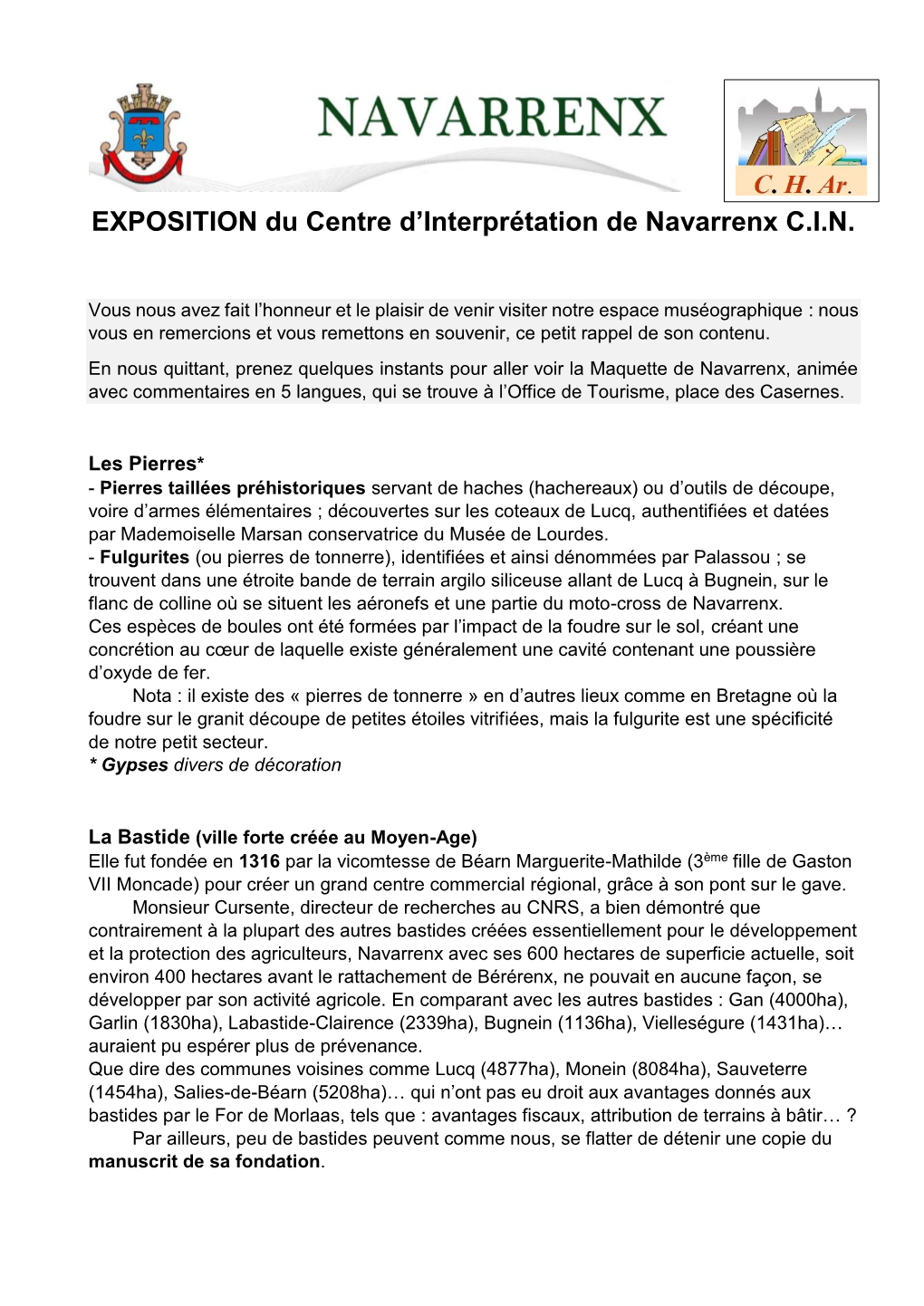 EXPOSITION Du Centre D'interprétation De Navarrenx C.I.N