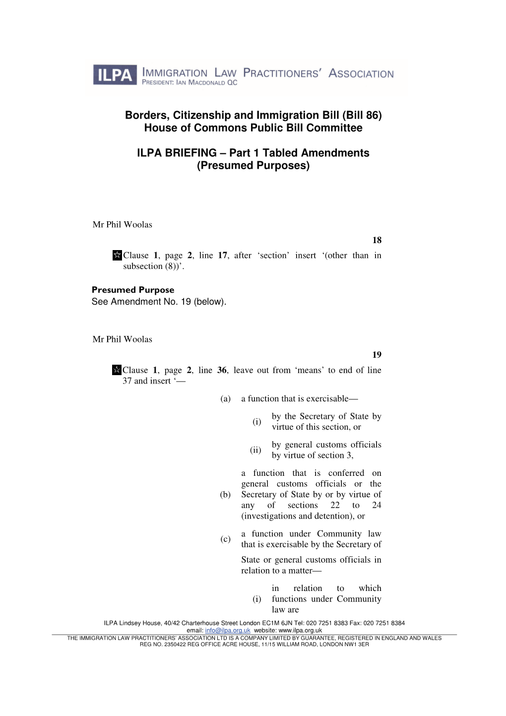 Borders, Citizenship and Immigration Bill (Bill 86) House of Commons Public Bill Committee