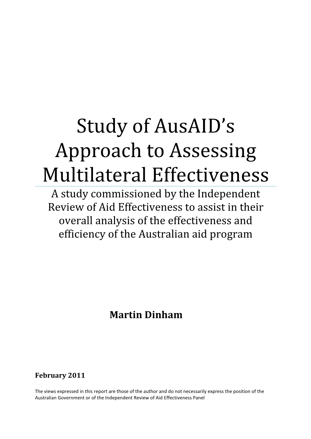 Study of Ausaid's Approach to Assessing Multilateral Effectiveness