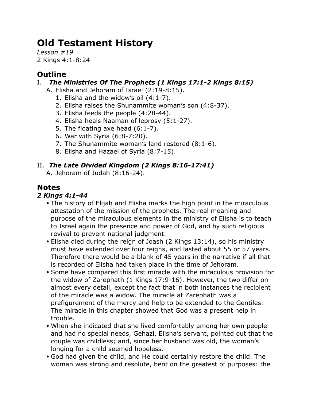 Old Testament History Lesson #19 2 Kings 4:1-8:24