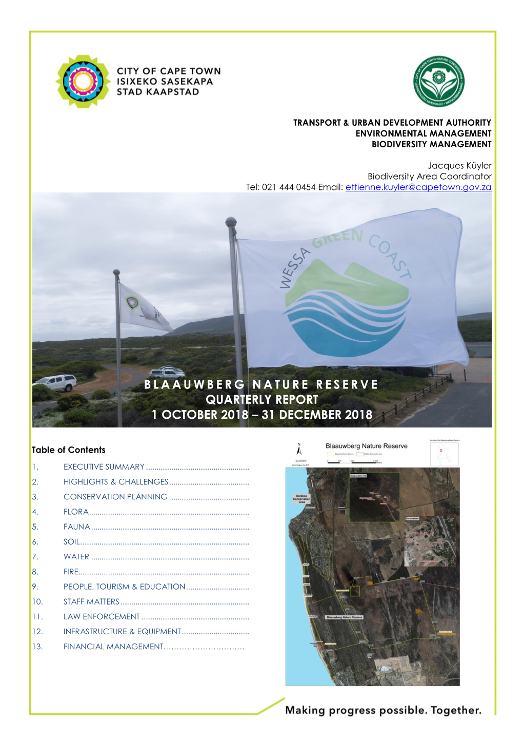 Blaauwberg Nature Reserve Quarterly Report 1 October 2018 – 31 December 2018
