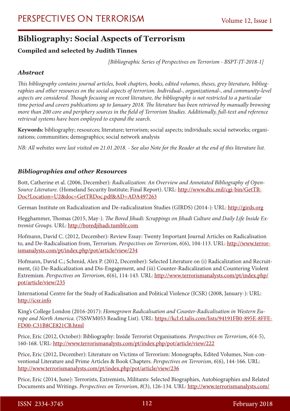 Bibliography: Social Aspects of Terrorism