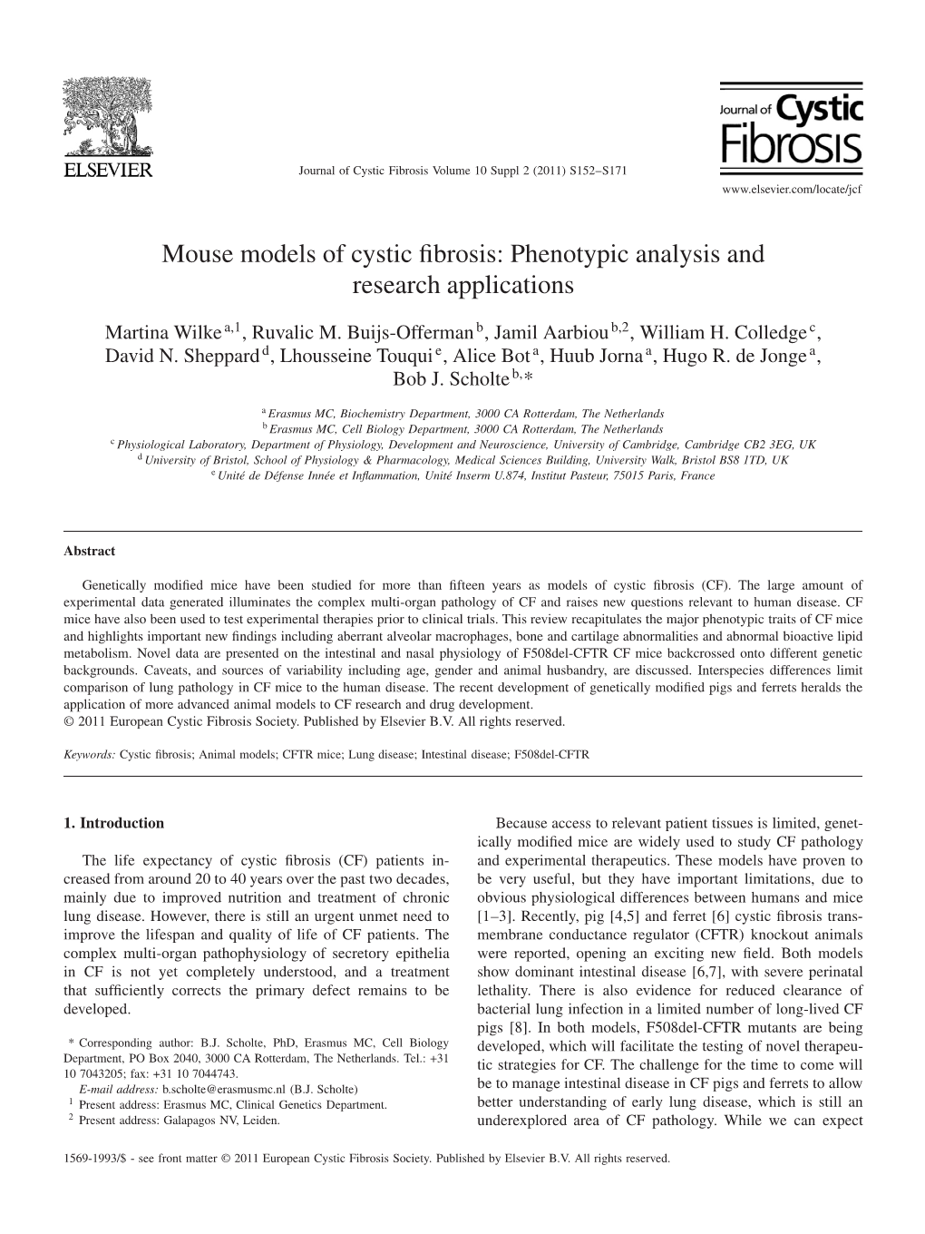 Mouse Models of Cystic Fibrosis