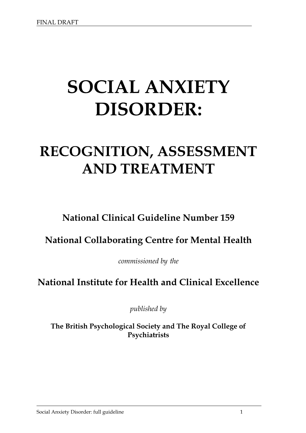 Social Anxiety Disorder Full Guideline