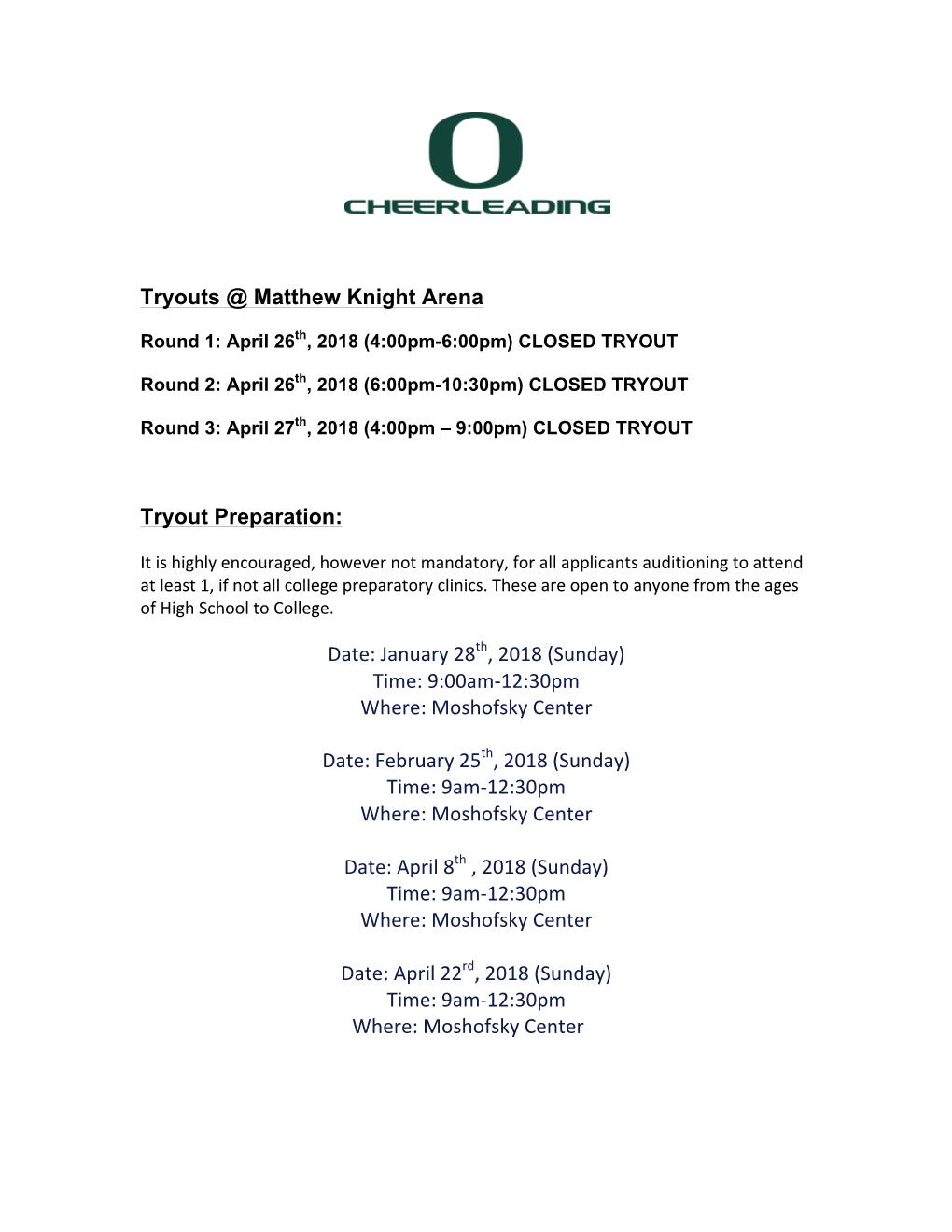 Tryouts @ Matthew Knight Arena Tryout Preparation: Date: January