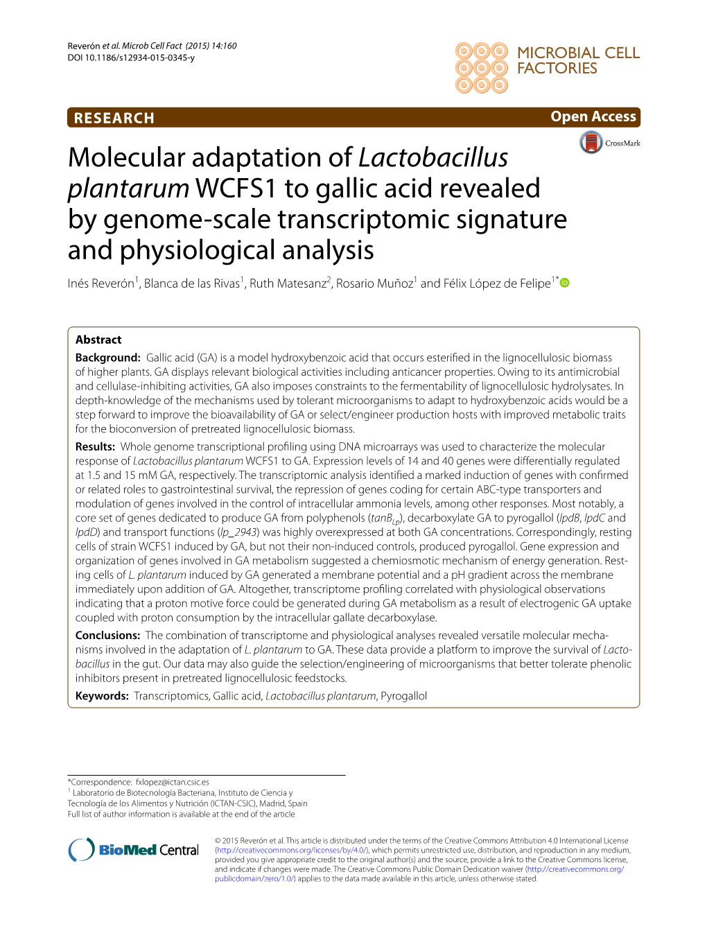 Molecular Adaptation of Lactobacillus Plantarum WCFS1 to Gallic Acid Revealed by Genome-Scale Transcriptomic Signature and Physi