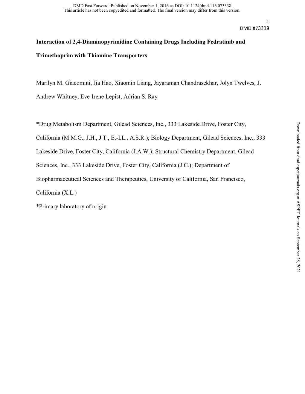 Interaction of 2,4-Diaminopyrimidine Containing Drugs Including Fedratinib And