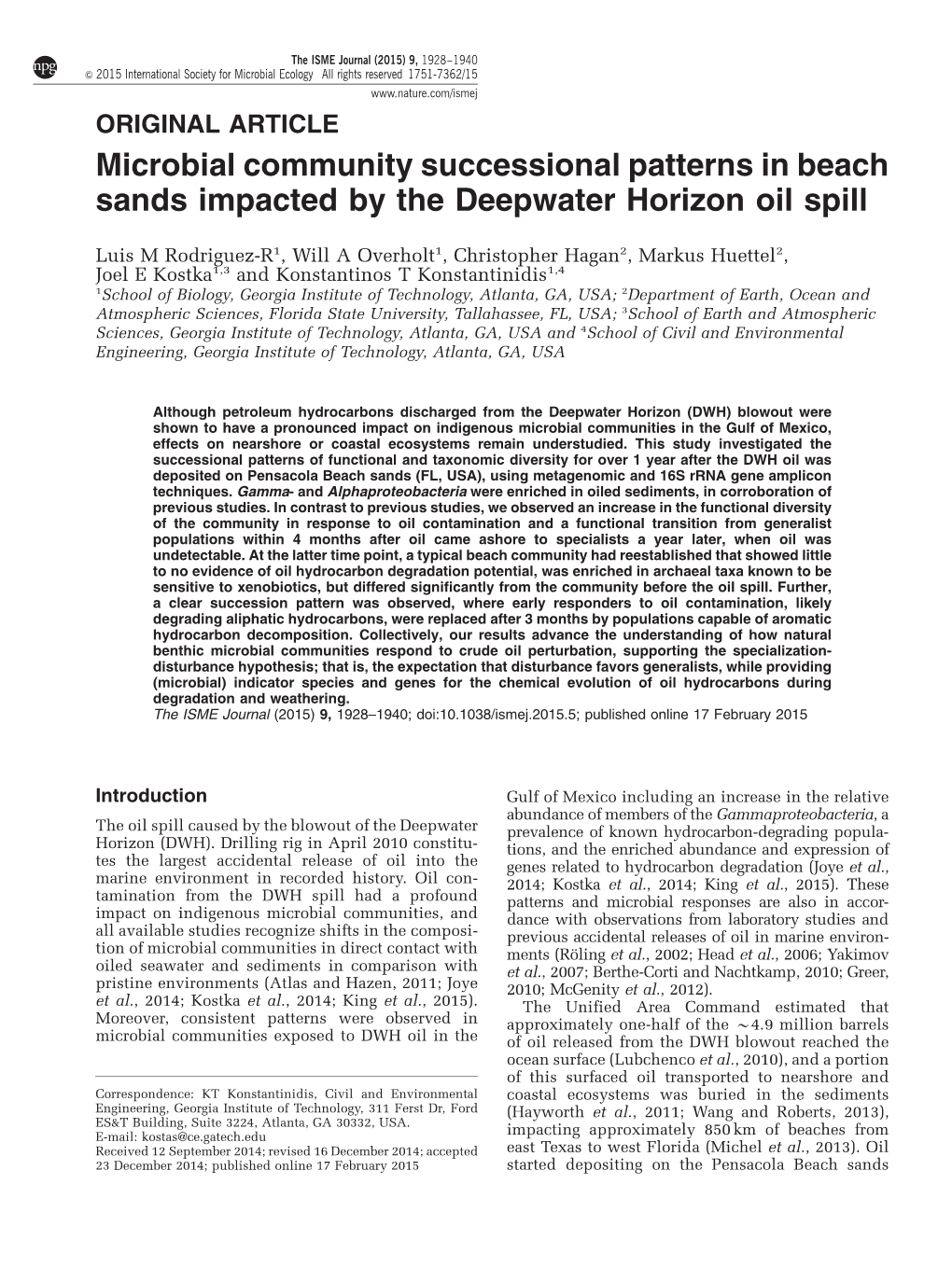 Microbial Community Successional Patterns in Beach Sands Impacted by the Deepwater Horizon Oil Spill