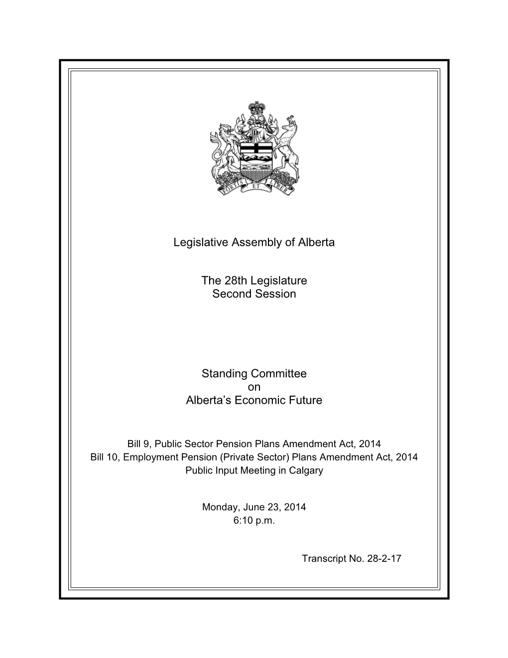 Legislative Assembly of Alberta the 28Th Legislature Second Session