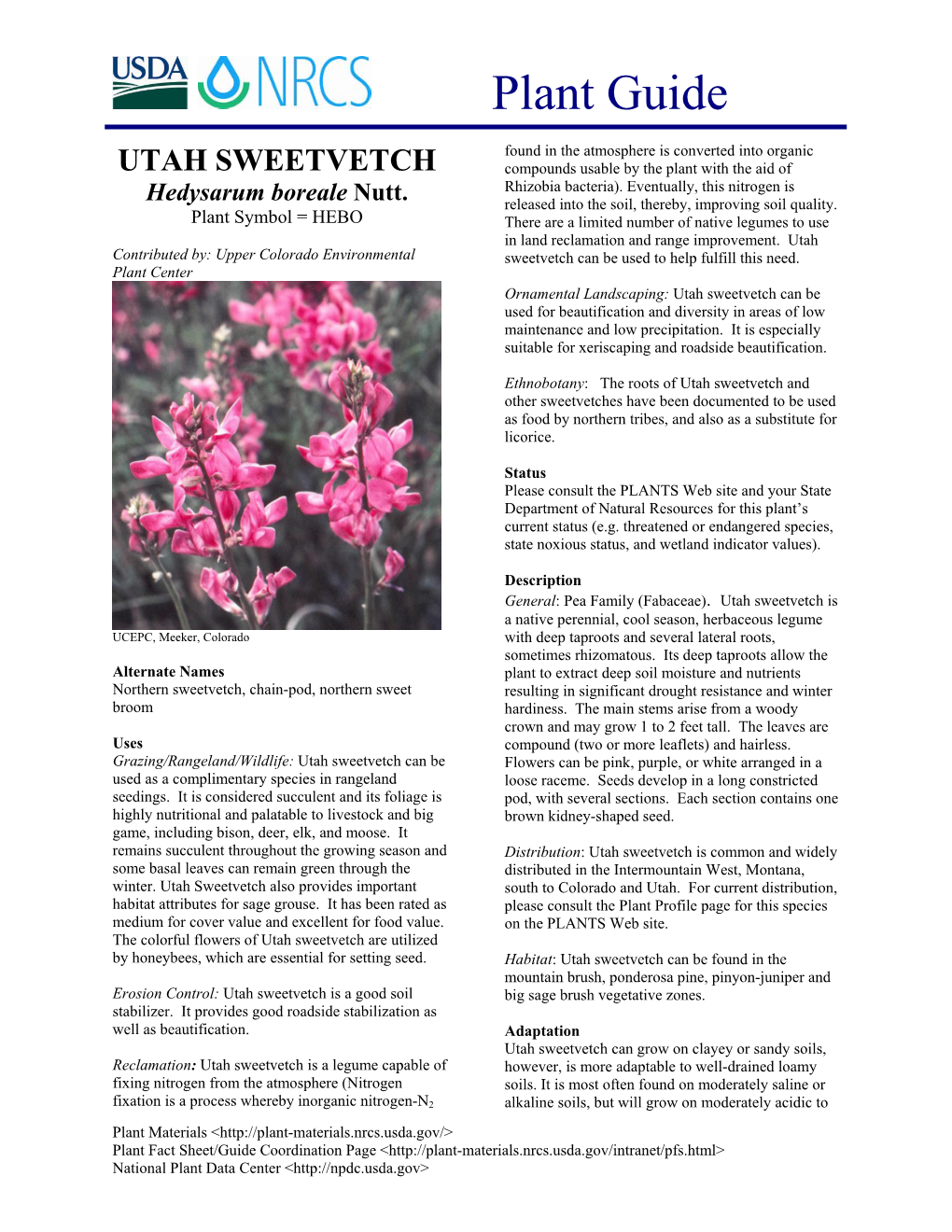 UTAH SWEETVETCH Compounds Usable by the Plant with the Aid of Rhizobia Bacteria)