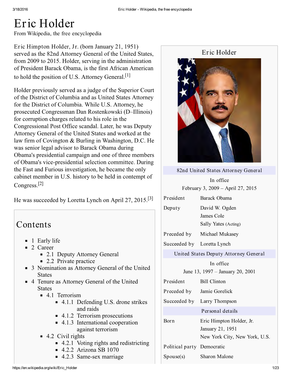 Eric Holder - Wikipedia, the Free Encyclopedia Eric Holder from Wikipedia, the Free Encyclopedia