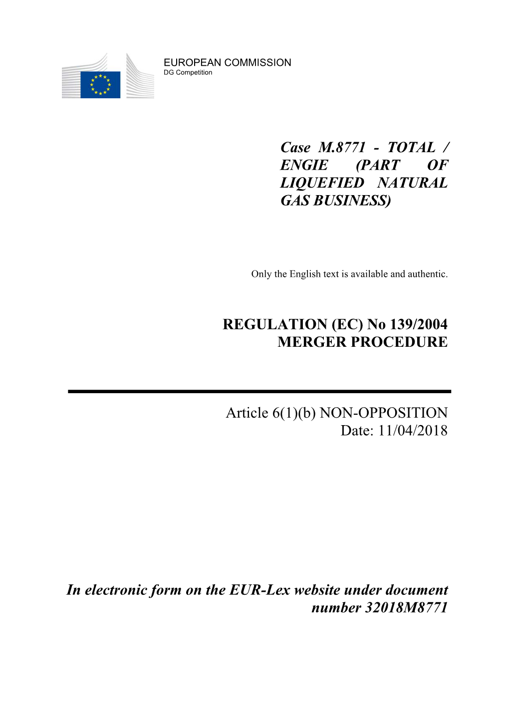 Case M.8771 - TOTAL / ENGIE (PART of LIQUEFIED NATURAL GAS BUSINESS)