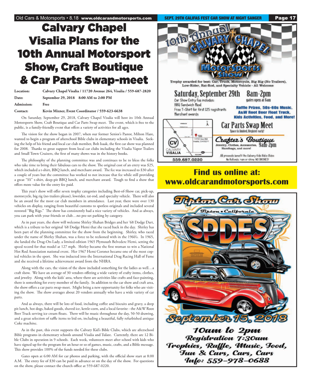 Calvary Chapel Visalia Plans for the 10Th Annual Motorsport Show, Craft