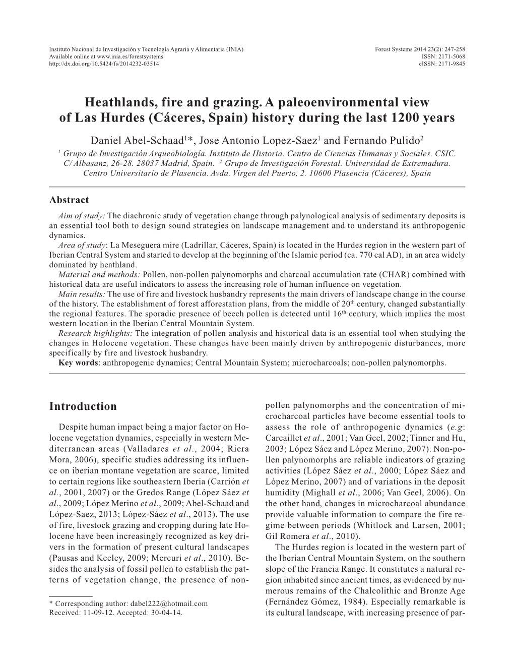 Heathlands, Fire and Grazing. a Paleoenvironmental View of Las