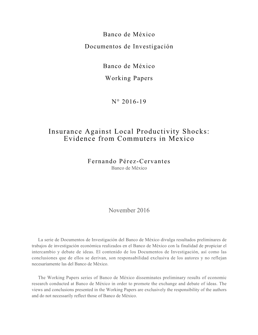 Insurance Against Local Productivity Shocks: Evidence from Commuters in Mexico