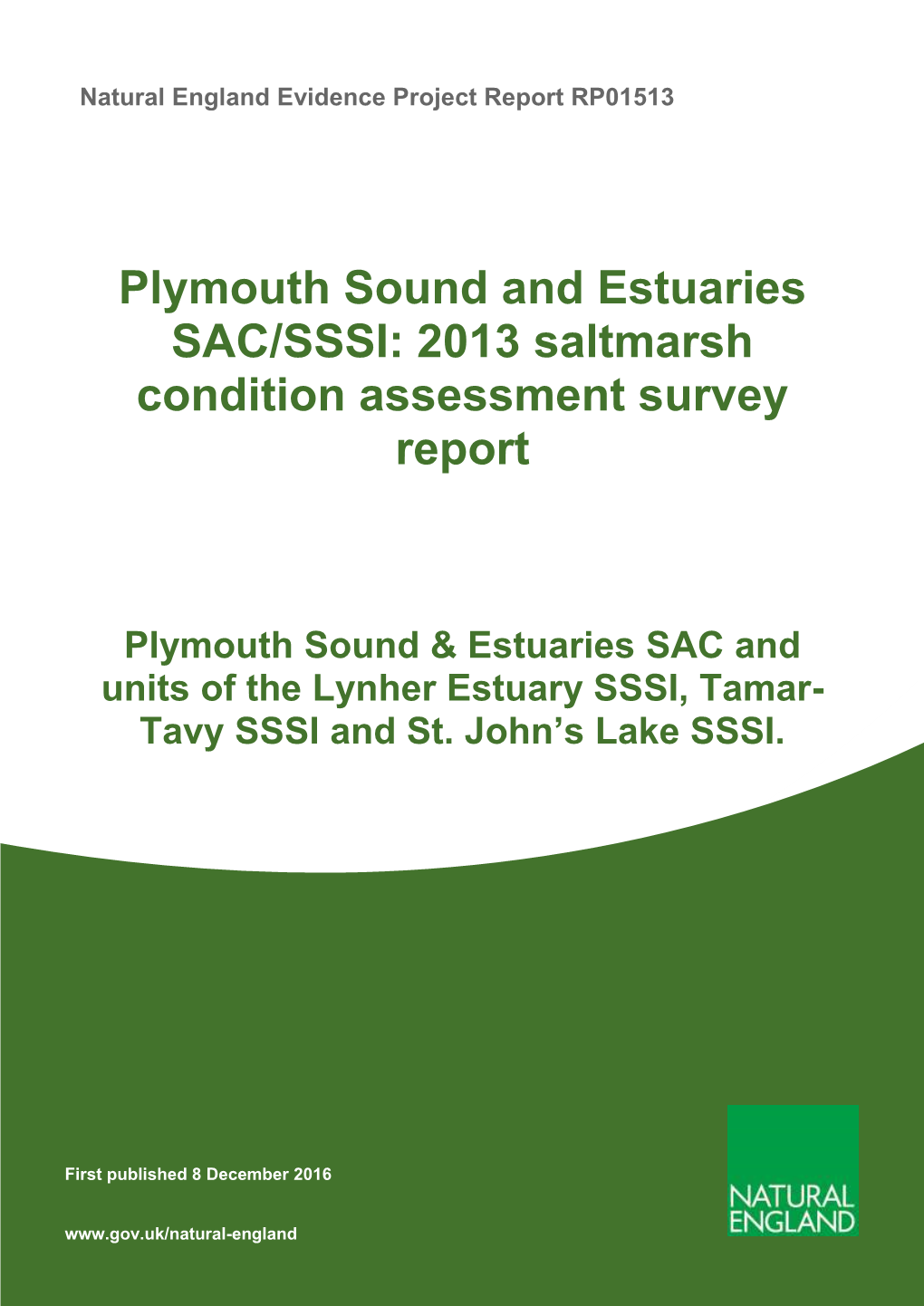 Plymouth Sound and Estuaries SAC/SSSI: 2013 Saltmarsh Condition Assessment Survey Report