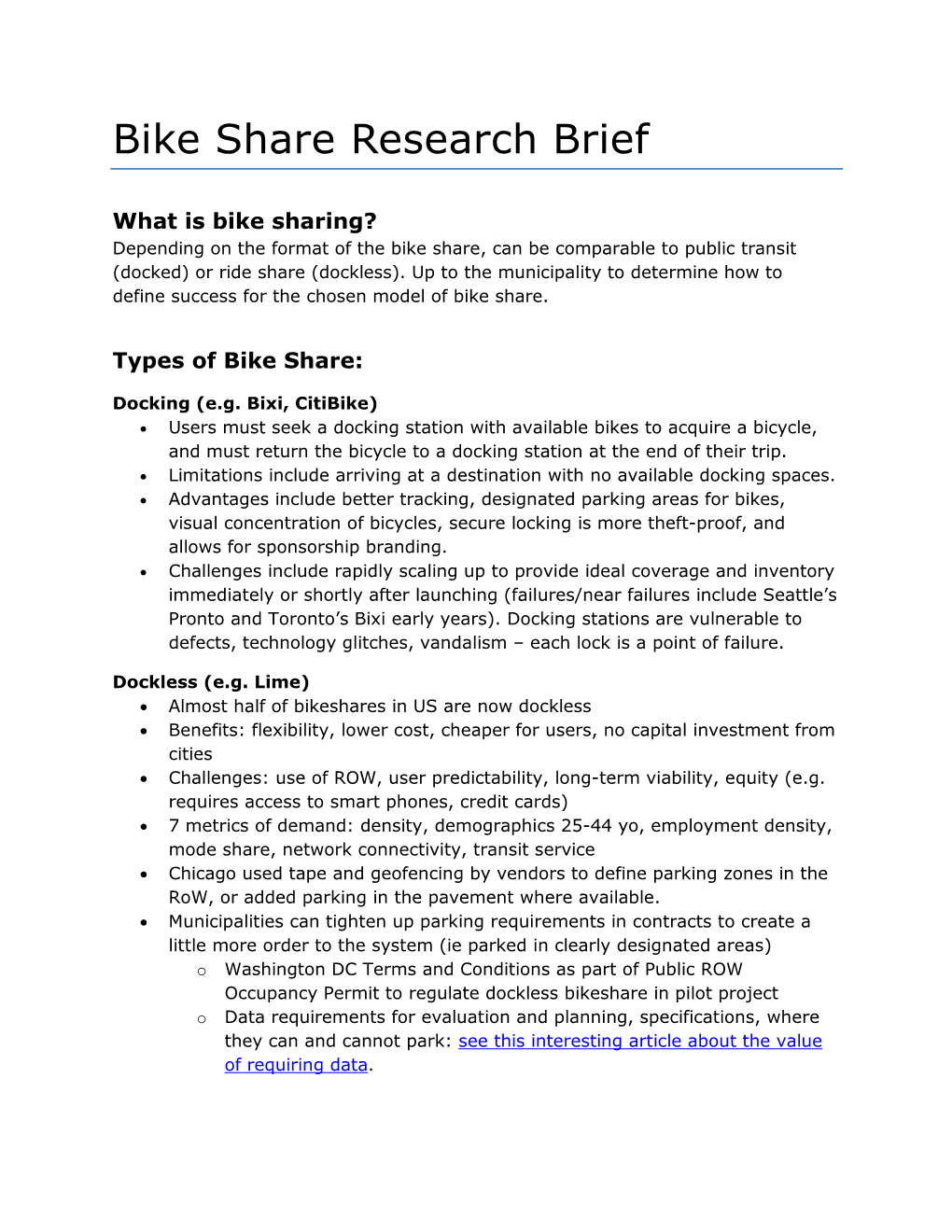 Bike Share Research Brief