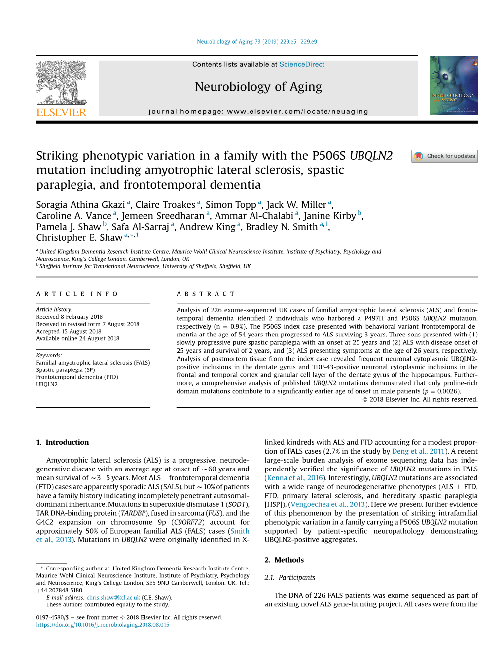 Striking Phenotypic Variation in a Family with the P506S UBQLN2 Mutation Including Amyotrophic Lateral Sclerosis, Spastic Paraplegia, and Frontotemporal Dementia