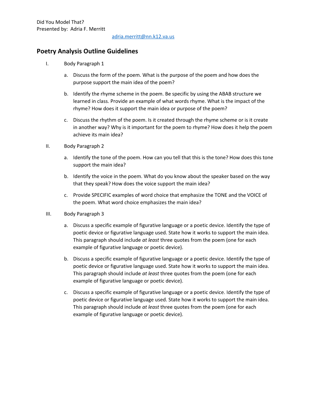 Poetry Analysis Outline Guidelines